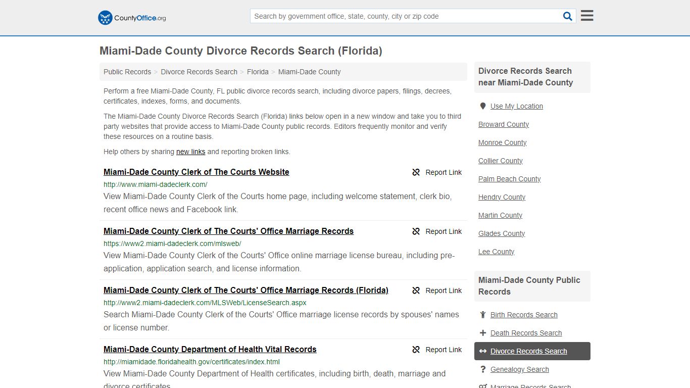 Miami-Dade County Divorce Records Search (Florida) - County Office