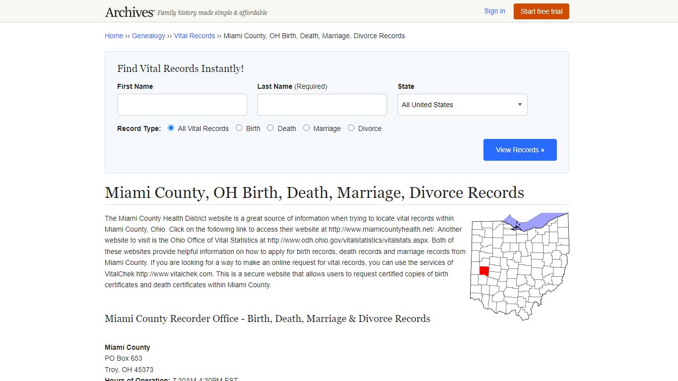 Miami County, OH Birth, Death, Marriage, Divorce Records - Archives.com